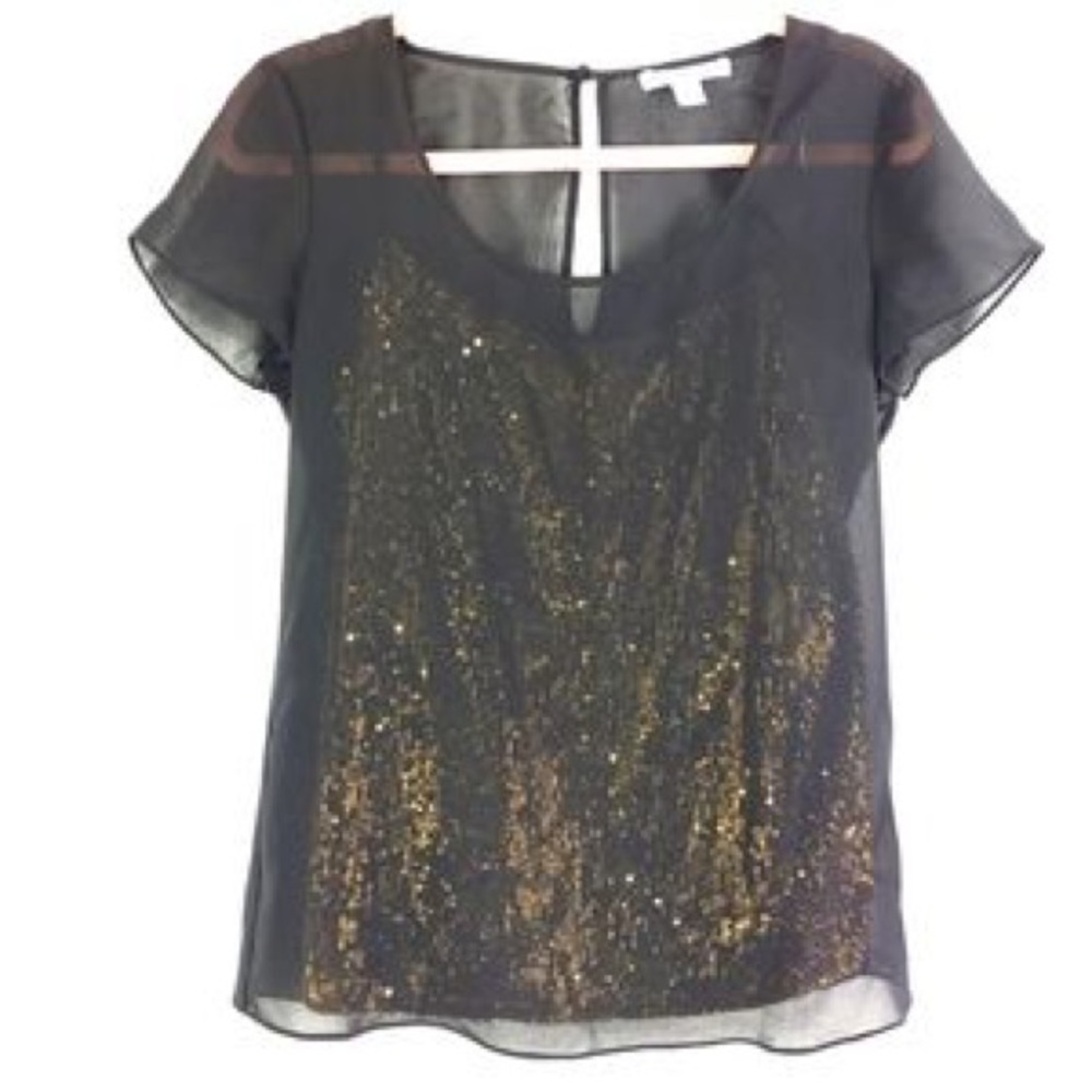 Banana Republic Gold Sequin Layered Blouse Petite Small